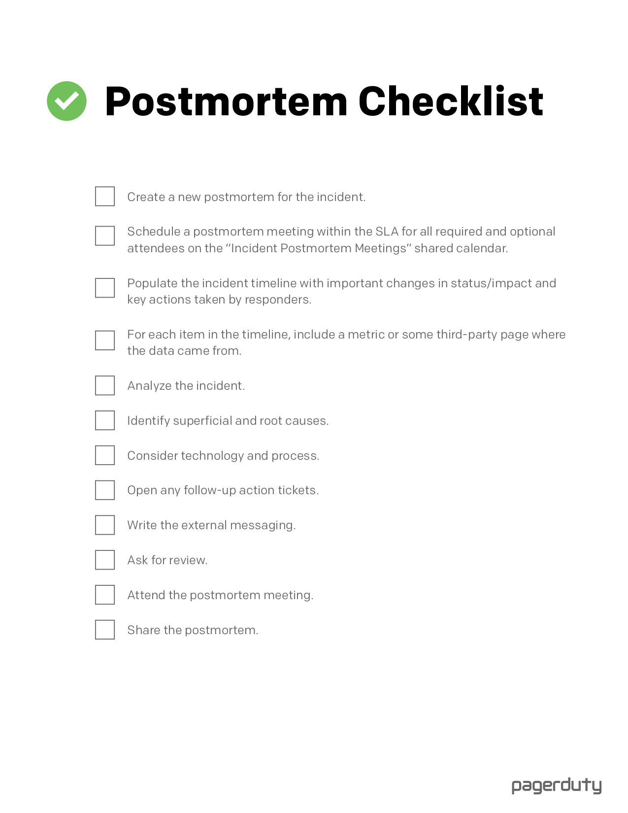 Checklist PagerDuty Postmortem Documentation