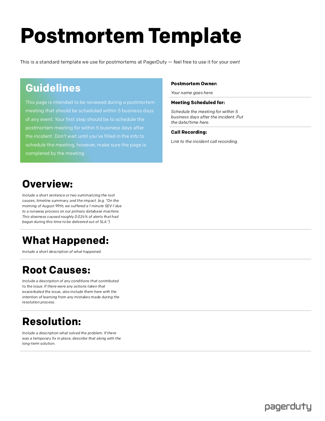 Template - PagerDuty Postmortem Documentation With Regard To Business Post Mortem Template